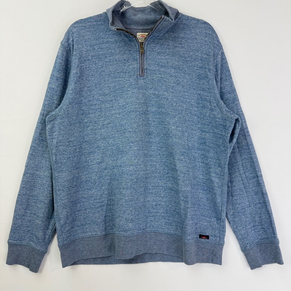 Faherty Dual Knit Pullover Mens XL Blue Heathered 1/4 Zip Mock Neck Sweater